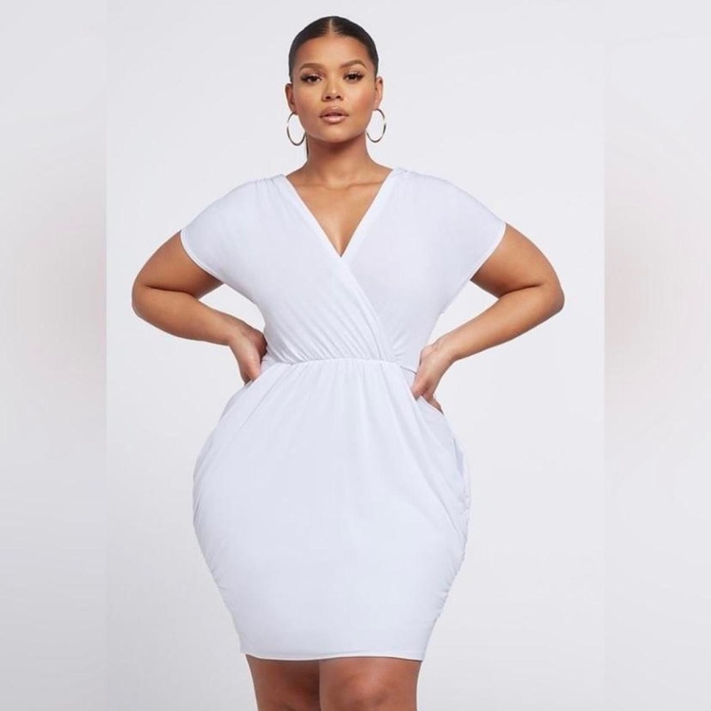 Plus Size White V-Neck Dress